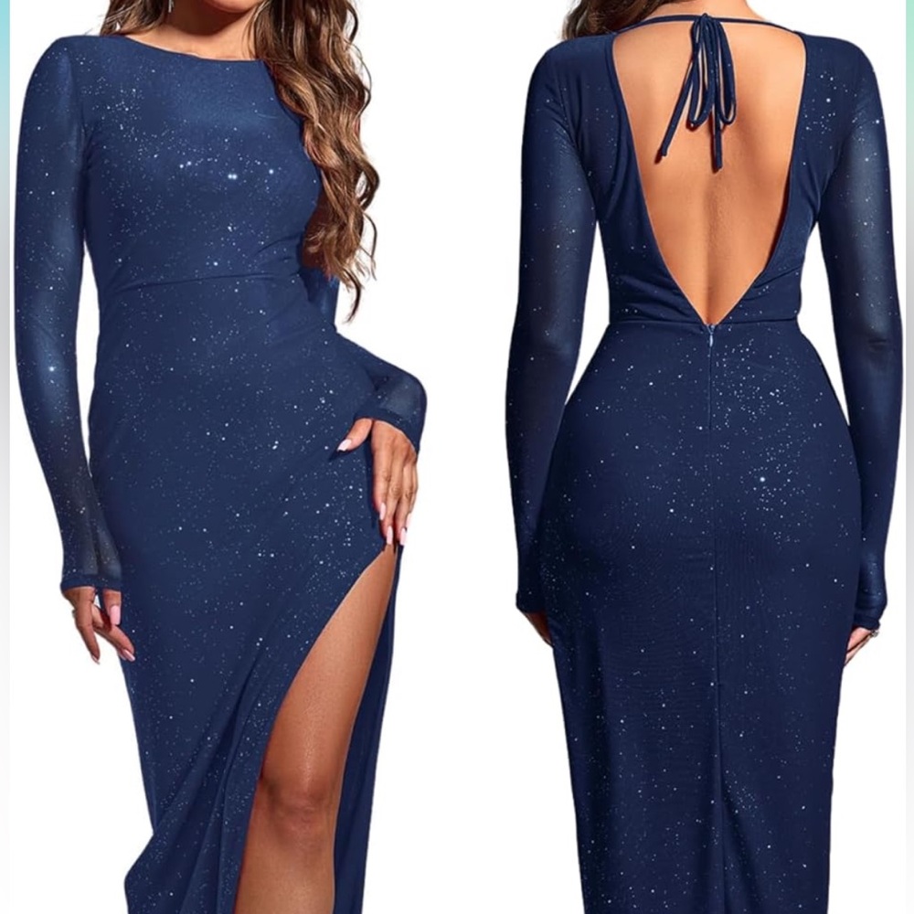 Elegant Navy Blue Long Sleeve Dress